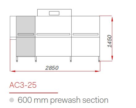 МАШИНА ПОСУДОМОЕЧНАЯ COMENDA AC3-25 RL/СУШКА/ДОЗ./CWV/ЦЕНТР. СЛИВ